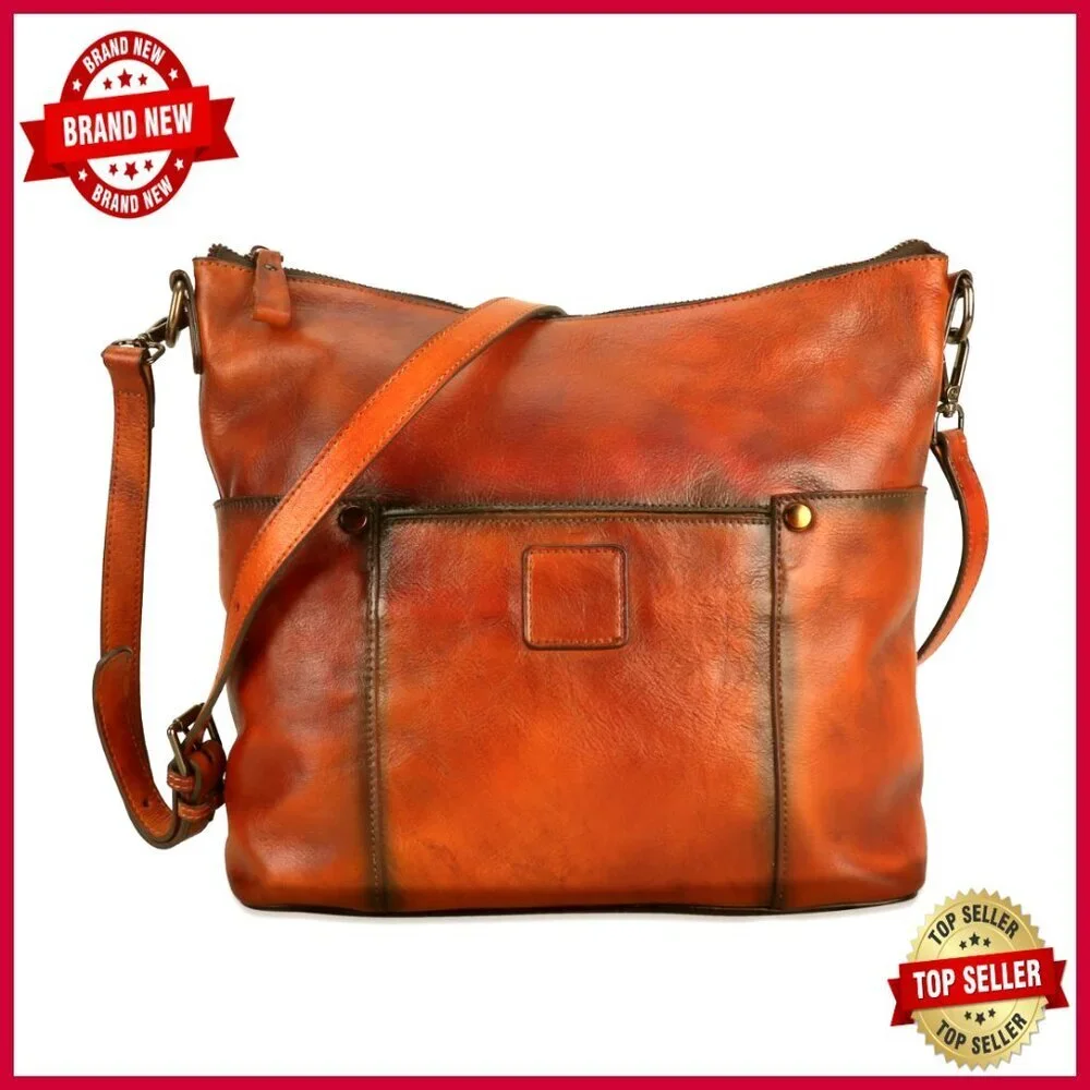 Genuine Leather Hobo Crossbody Bag Adjustable Strap Multiple Pockets